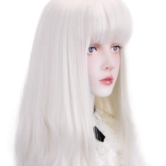 Women's White 30 Inches Synthetic Bangs Natural Long Modern Wavy Cosplay Wigs - Picture 5 of 7